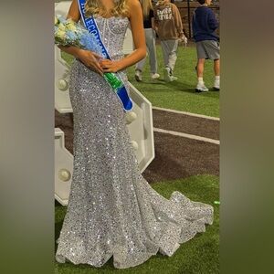 Portia and Scarlett Silver Sequin Prom Dress